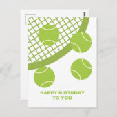 Modern Green Tennis Ball Racket Happy Birthday Postkarte (Vorne/Hinten)