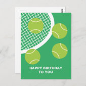 Modern Green Tennis Ball Racket Happy Birthday Postkarte (Vorne/Hinten)