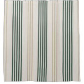 Modern Green Ticking Stripe Linen Texture Duschvorhang (Vorderseite)