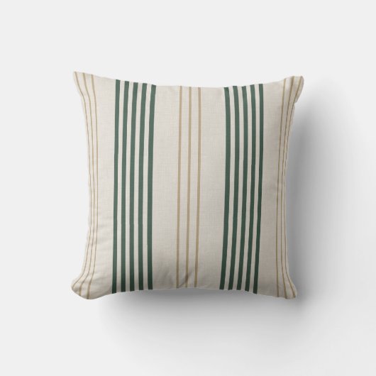 Modern Green Ticking Stripe Linen Texture Kissen (Vorderseite)