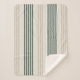 Modern Green Ticking Stripe Linen Texture Sherpadecke