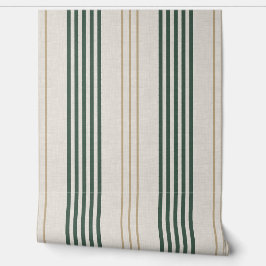 Modern Green Ticking Stripe Linen Texture Tapete