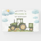Modern Green Tractor 1st Birthday Party Banner (Horizontal)