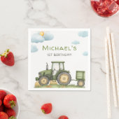 Modern Green Tractor 1st Birthday Party Serviette (Beispiel)