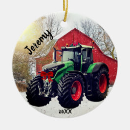 Modern Green Tractor "Christmas 20XX" Keramik Ornament