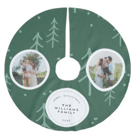 Modern Green Tree Family Photo Holiday Polyester Weihnachtsbaumdecke