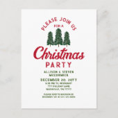 Modern Green Trees Red Christmas Party Einladungspostkarte (Vorderseite)