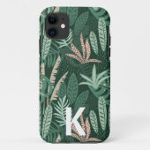 Modern Green Tropical Blätter Pattern Monogram Case-Mate iPhone Hülle (Rückseite)