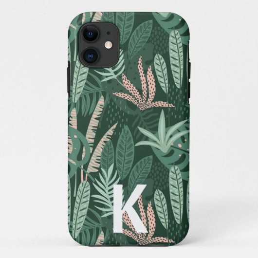 Modern Green Tropical Blätter Pattern Monogram Case-Mate iPhone Hülle (Rückseite)