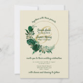 Modern Green Tropical Leaf Circle Wreath Wedding Einladung (Vorderseite)