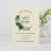 Modern Green Tropical Leaf Circle Wreath Wedding Einladung (Stehend Vorderseite)