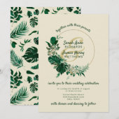 Modern Green Tropical Leaf Circle Wreath Wedding Einladung (Vorne/Hinten)