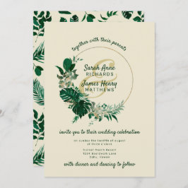 Modern Green Tropical Leaf Circle Wreath Wedding Einladung
