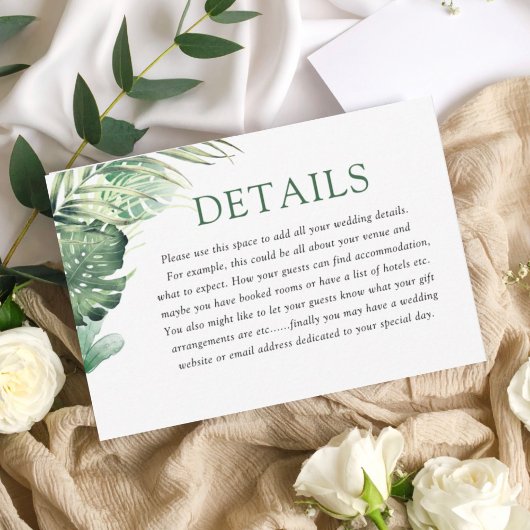 Modern Green Tropical Wedding Details Begleitkarte