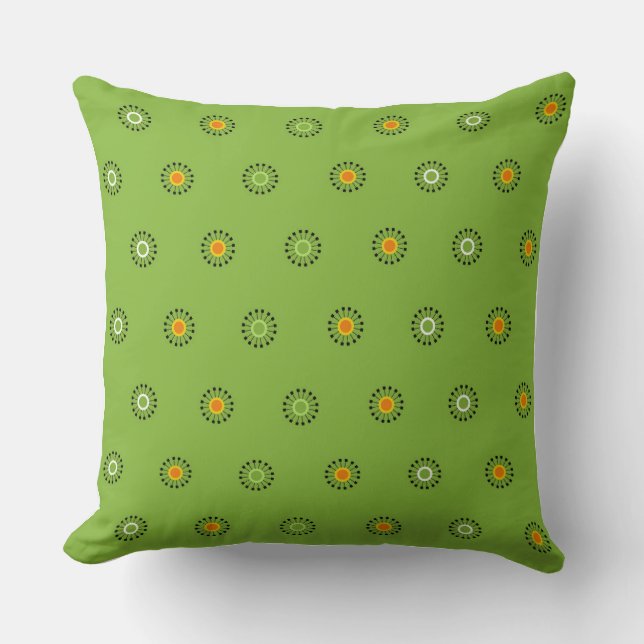 Modern Green und Orange Dandelion Pattern Kissen (Vorderseite)