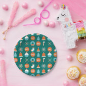 Modern Green und Orange Weihnachtssymbole Muster Pappteller (Party)