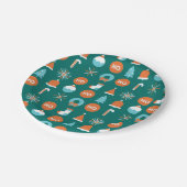 Modern Green und Orange Weihnachtssymbole Muster Pappteller (Schrägansicht)