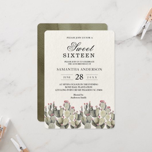 Modern Green Watercolor Cactus Einladung (Vorderseite/Rückseite Beispiel)