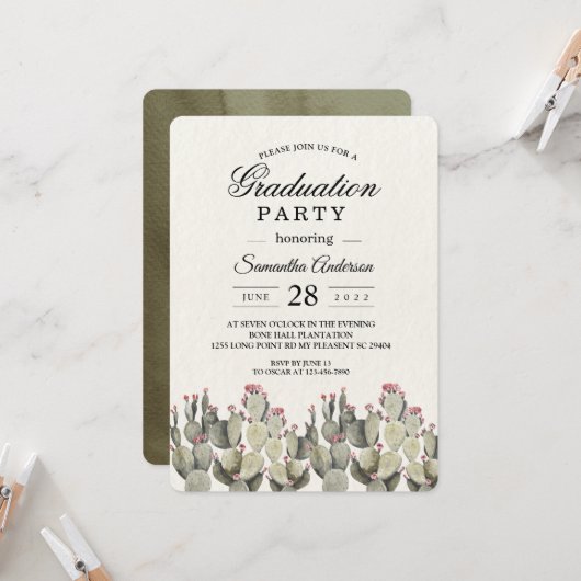 Modern Green Watercolor Cactus Einladung (Vorderseite/Rückseite Beispiel)