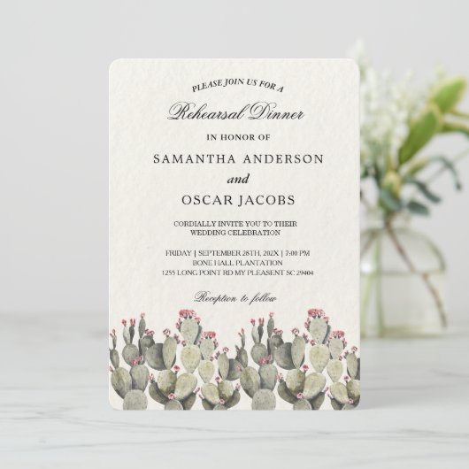 Modern Green Watercolor Cactus Einladung (Stehend Vorderseite)