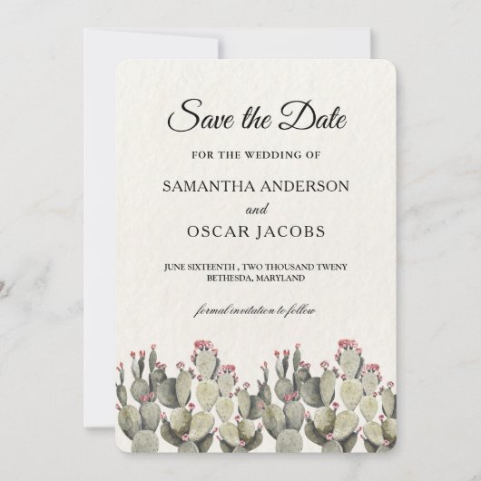 Modern Green Watercolor Cactus Save The Date (Vorderseite)