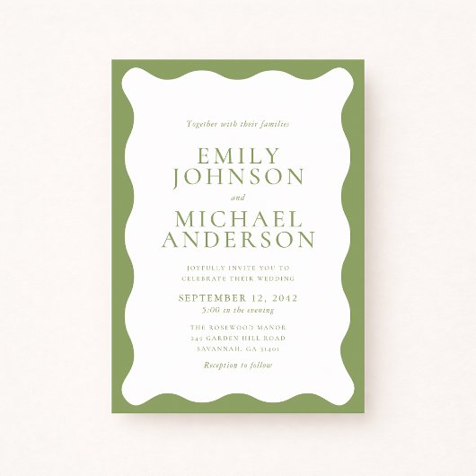 Modern Green Wavy Frame Wedding Invitation Einladung