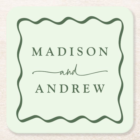 Modern Green Wavy Frame Wedding Rechteckiger Pappuntersetzer (Vorderseite)
