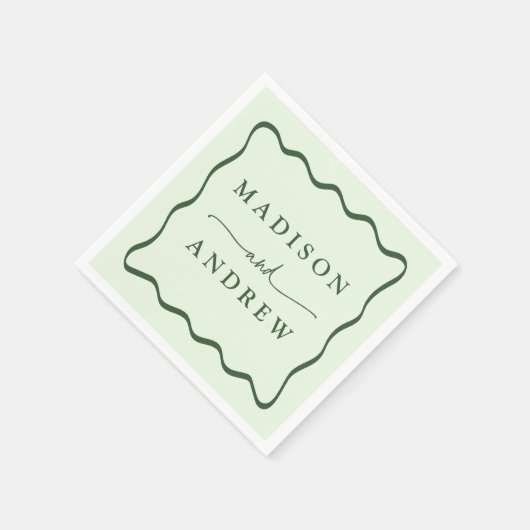 Modern Green Wavy Frame Wedding Serviette (Ecke)