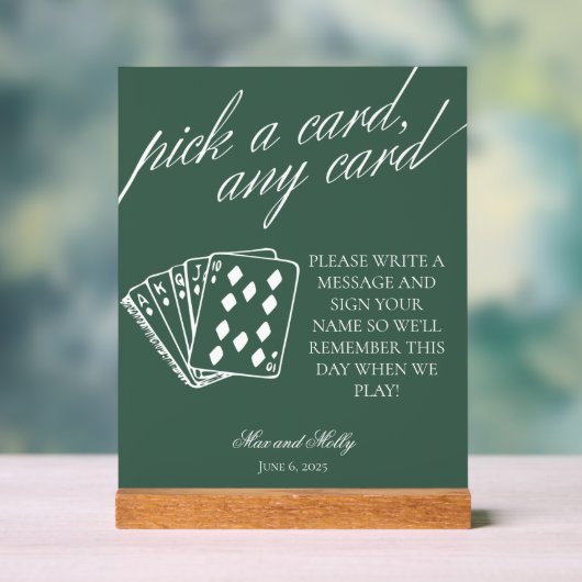 Modern Green Wedding Playing Cards Pedestal-Zeiche Acrylschild (Neutral)