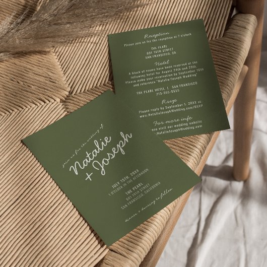 Modern Green Whimsical Summer All In One Wedding Einladung