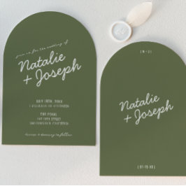 Modern Green Whimsical Summer Arched Wedding Einladung