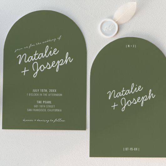 Modern Green Whimsical Summer Arched Wedding Einladung