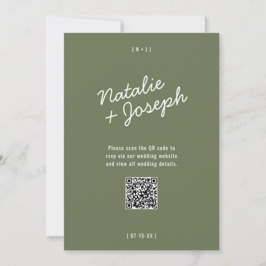 Modern Green Whimsical Summer QR Code Wedding Einladung (Rückseite)