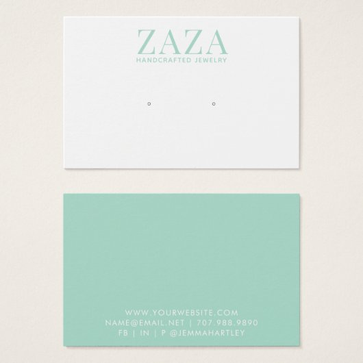 Modern Green White Earring Schmuckkarten (Vorne & Hinten)