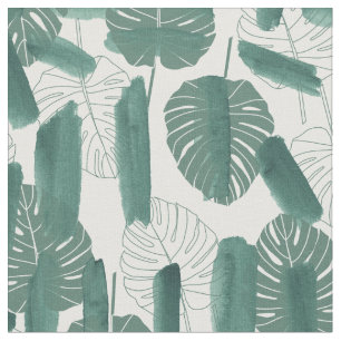 Modern Green White Monstera Blätter Pinselstriche Stoff