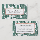 Modern Green White Monstera Blätter Pinselstriche Visitenkarte (Vorne/Hinten)