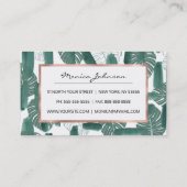 Modern Green White Monstera Blätter Pinselstriche Visitenkarte (Rückseite)