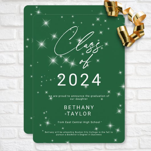 Modern Green & White Sparkle Abschluss Ankündigung