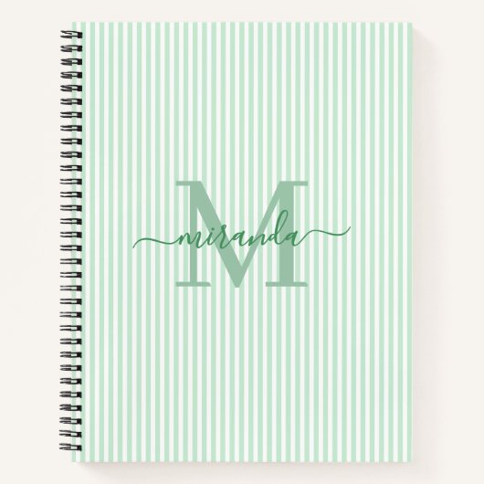 Modern Green & White Stripes Monogram Name Notizblock (Vorderseite)