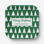 Modern Green White Tree Muster Weihnachts-Party Pappteller (Vorderseite)