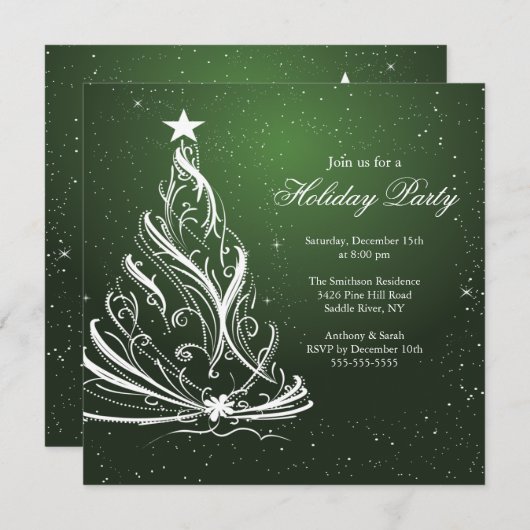 Modern Green & White Weihnachtsfeier Einladung (Vorne/Hinten)