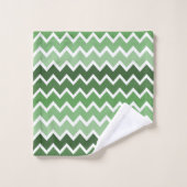 Modern Green White Zigzag Lines Monogram Badhandtuch Set (Waschlappen)