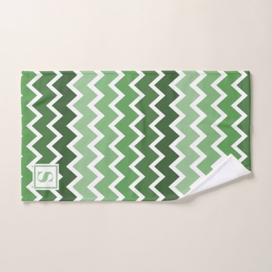 Modern Green White Zigzag Lines Monogram Badhandtuch Set (Handtuch)