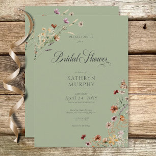 Modern Green Wildblume Bouquet Brautparty Einladung