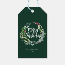 modern green wreath holiday script christmas geschenkanhänger