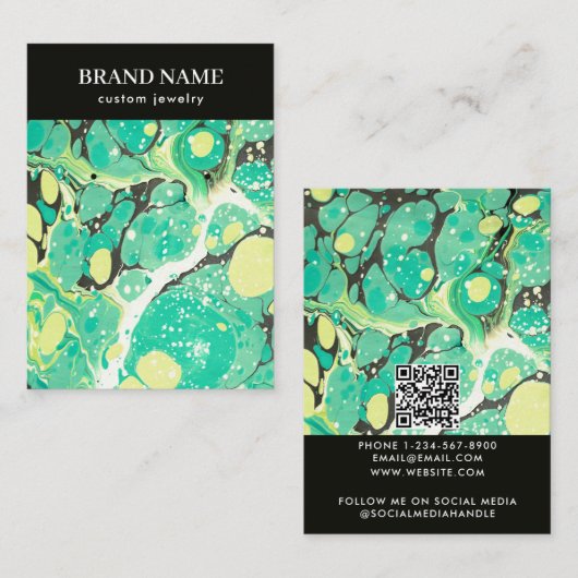 Modern Green Yellow Marble Jewelry Display Card Visitenkarte (Vorne/Hinten)