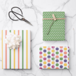 Modern Green, Yellow, Orange Stripes and Polka Dot Geschenkpapier Set