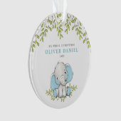 Modern Greenerie Elefant Junge Erste Weihnachten Ornament (Vorderseite)