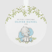 Modern Greenerie Elefant Junge Erste Weihnachten Ornament (Rückseite)