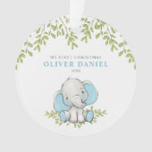 Modern Greenerie Elefant Junge Erste Weihnachten Ornament (Vorderseite)